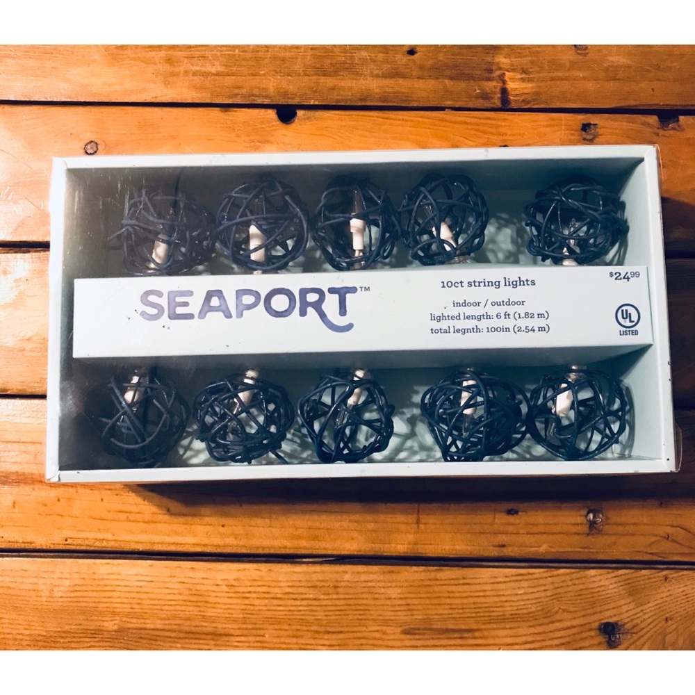 Navy Rattan String Lights - Picture 2 of 3